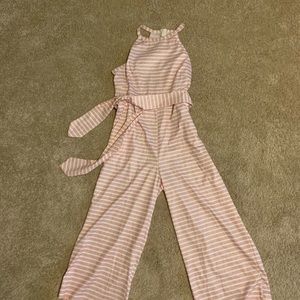 Pink and white jumpsuit with Ty